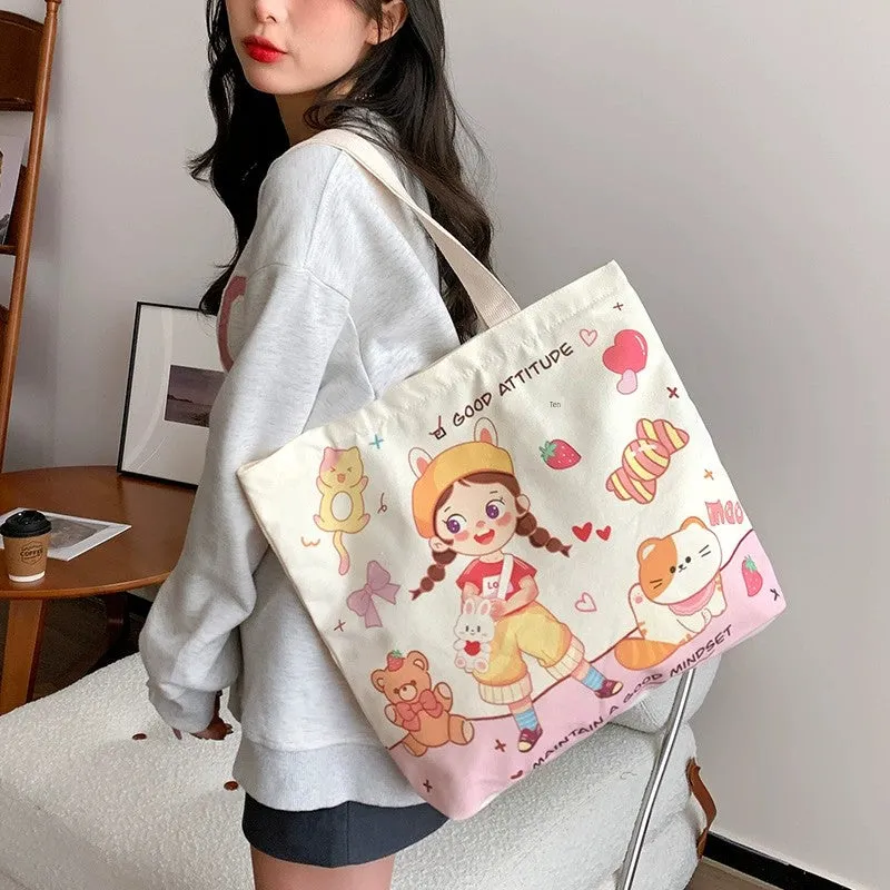 Summer Work Work Clothing Satchel Students Zip Canvas Bag