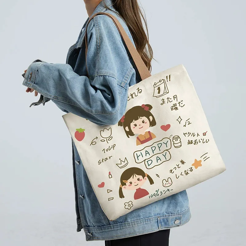 Summer Work Work Clothing Satchel Students Zip Canvas Bag