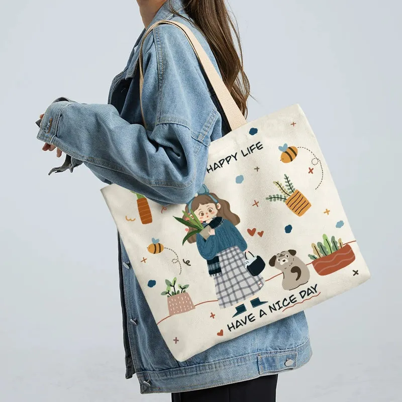Summer Work Work Clothing Satchel Students Zip Canvas Bag