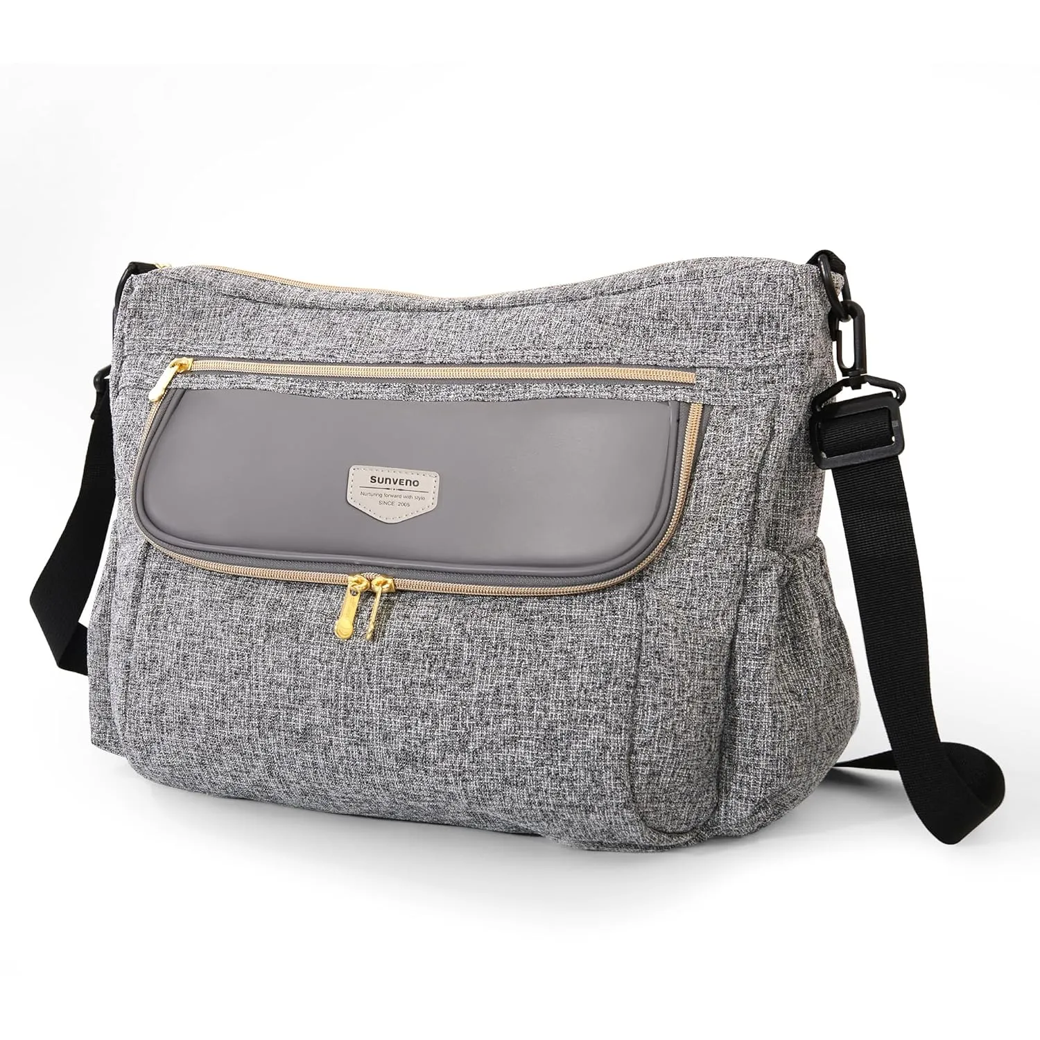 SUNVENO Universal Stroller Organizer, Stroller Diaper Bag with Cup Holder & Shoulder Strap, Large Storage Space with Multiple Pockets Fit Nearly Any Stroller, Grey