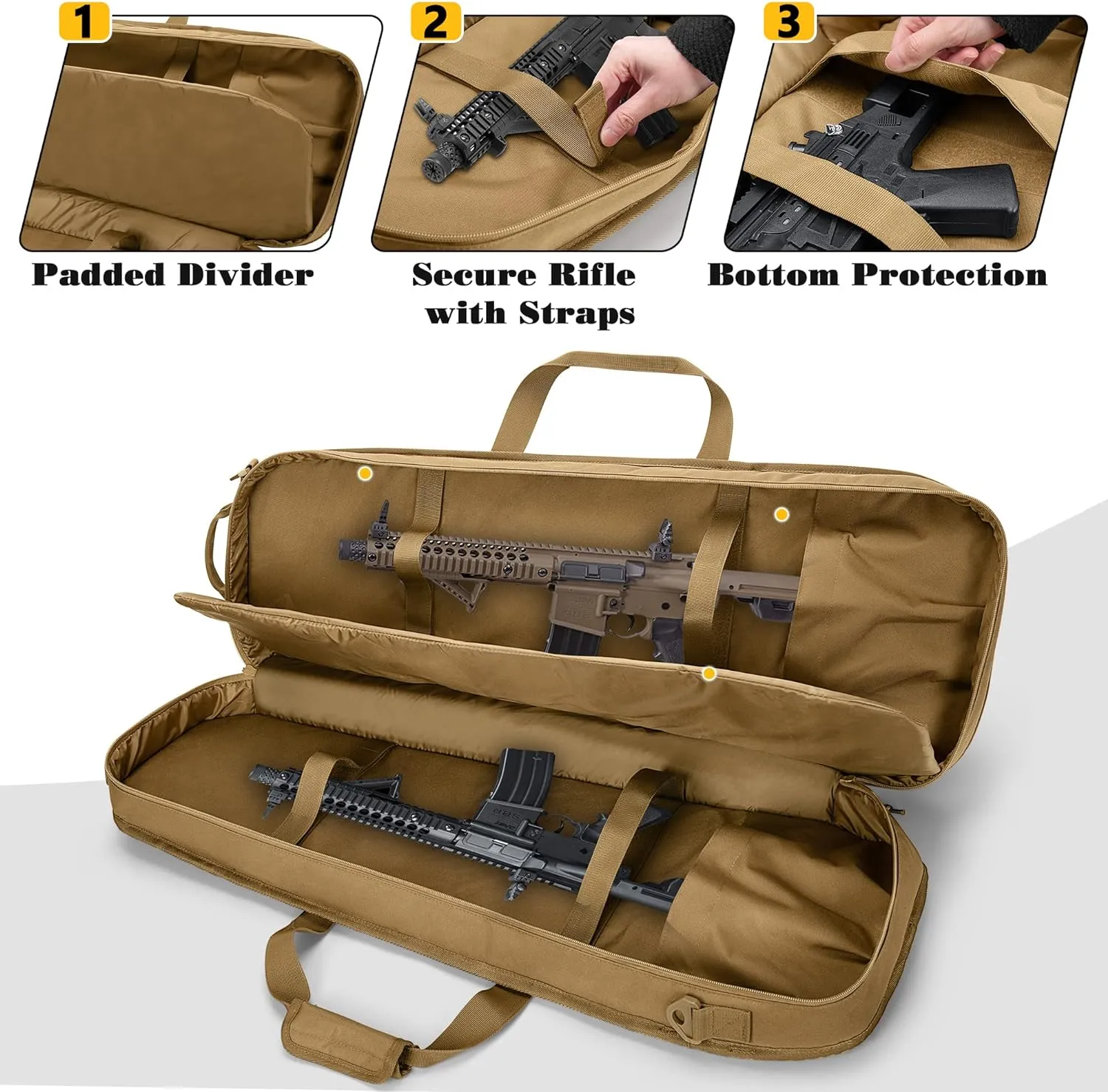 Tactical Rifle Bag Backpack Fits 32” Rifles, Soft Rifle Case with 3 Magazine Holders, Padded Shoulder Straps, Lockable Zipper and Molle System for Hunting and Shooting