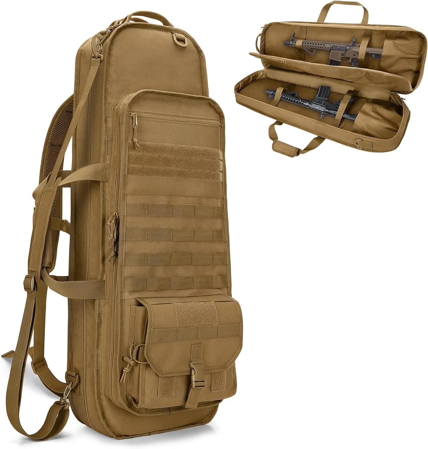 Tactical Rifle Bag Backpack Fits 32” Rifles, Soft Rifle Case with 3 Magazine Holders, Padded Shoulder Straps, Lockable Zipper and Molle System for Hunting and Shooting