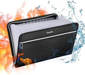 Tamfile Fireproof Waterproof Safe Expanding File Folder Accordion Document Organizer with 24 Pockets Portable Money File Bag Filing Holder and Lables/3Zippers A4 Letter Size (Black,14.3" 9.8")