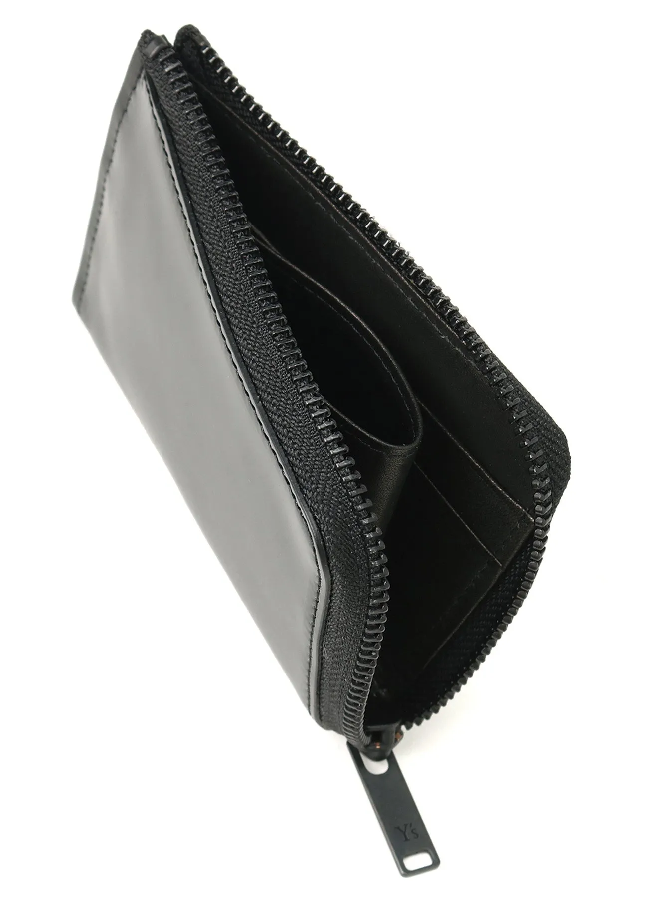 TANNED/ENAMEL-COATED LEATHER ZIPPERED CARD CASE