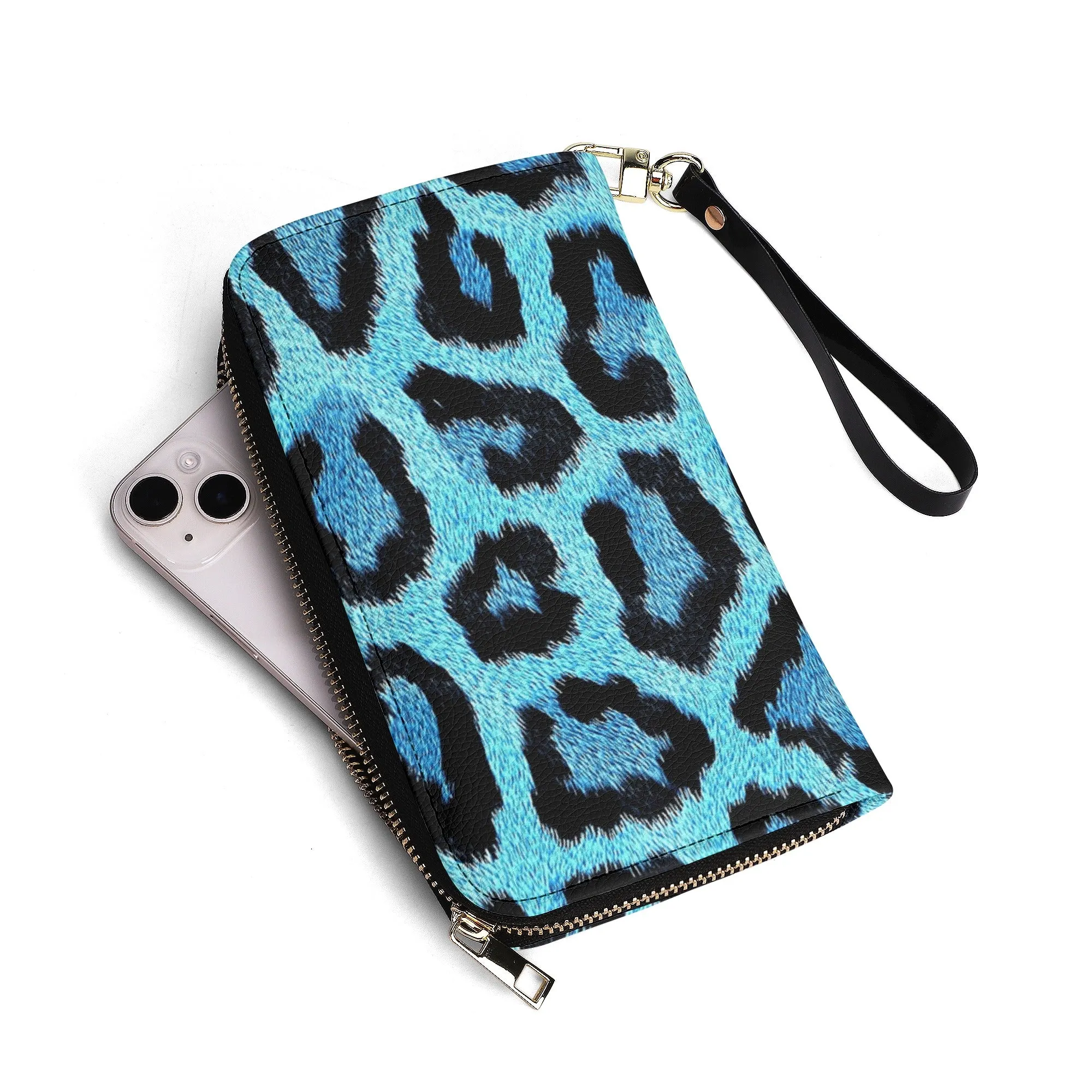 Teal Leopard Print PU Leather Wallet