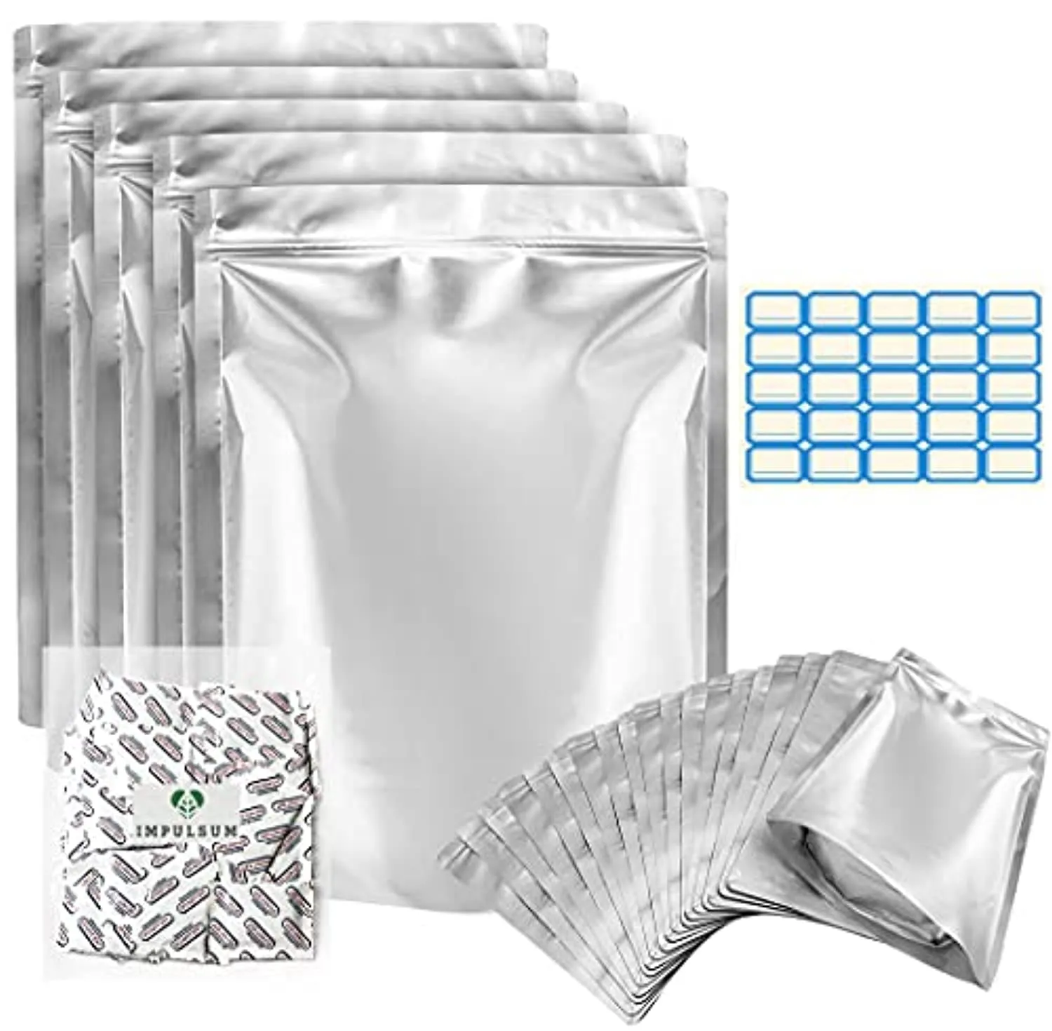TEKUNLIMITED Mylar Bags For Food Storage, 25 Pcs 1 Gallon 13 Mil 2 Sides Stand-Up, Mylar Ziplock Bags, Heat & Re-Sealable, Mylar Bags with Oxygen Absorbers, 300cc, Mylar Bags, 10"x14" Extra Thick Long Term Storage