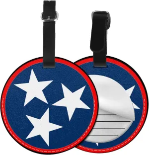 Tennessee Tri Star Flag Round Leather Luggage Tags for Travel Bags Backpacks Handbags,3.7in