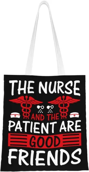 The Nurse And The Patient Are Good Friends Tote Bag for Women Canvas Shopping Bags Reusable Beach Bag Grocery Bags Tote Shoulder Bag Gift Bags