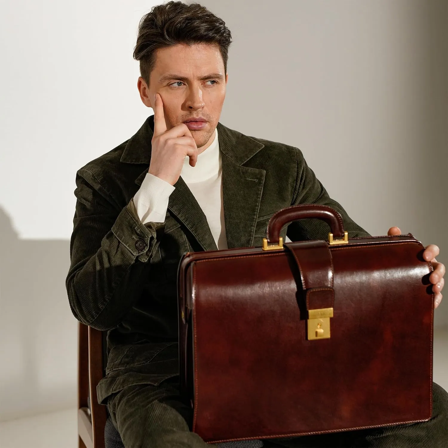 Time Resistance Leather Lawyer Briefcase - Italian Handmade Laptop Briefcase for Men and Women - Attache Case - Doctor Bag
