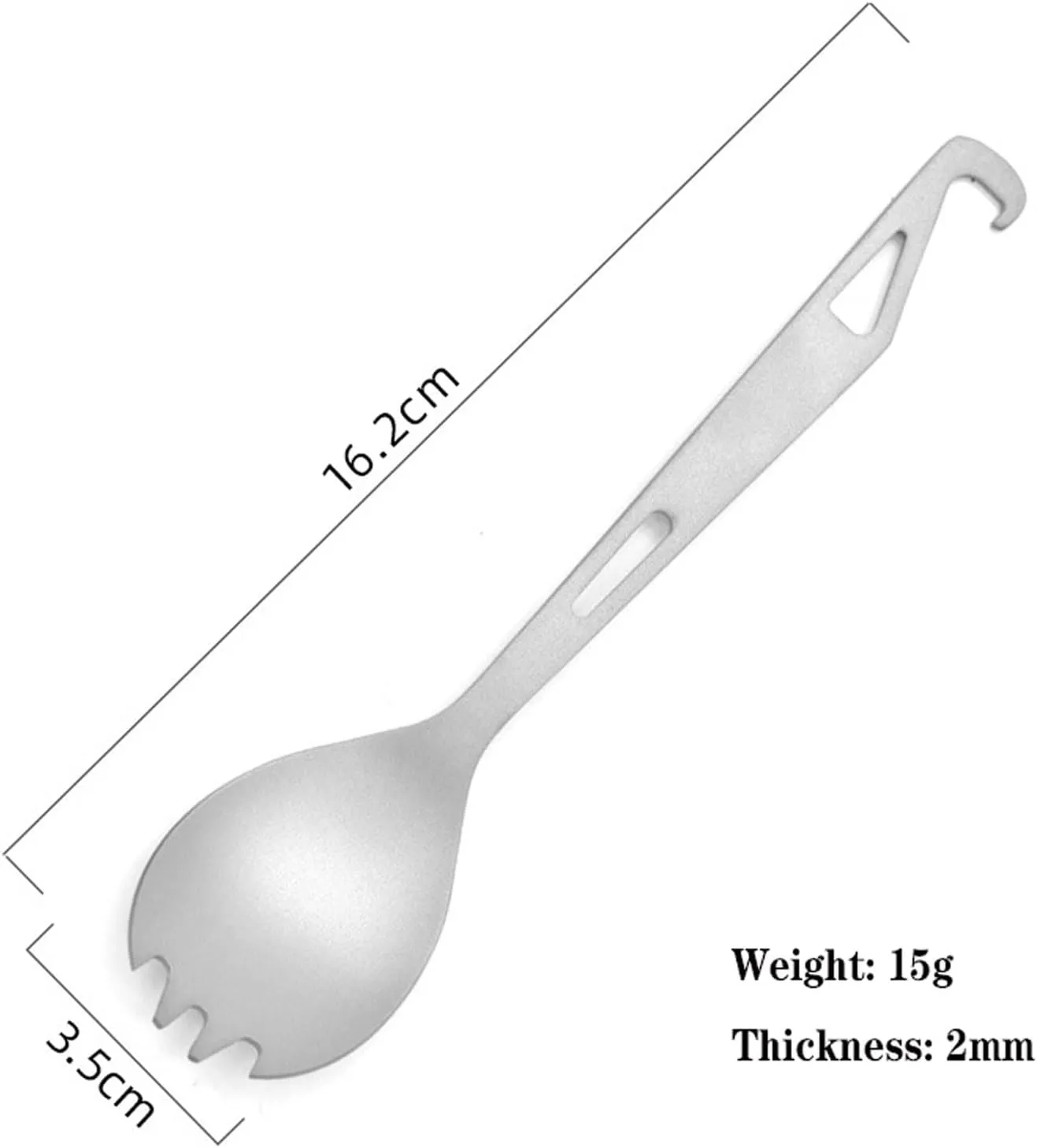 Titanium Camping Utensils Set Lightweight Spoon Spork Bottle Opener 15g Each (16.2cm x 3.5cm), 2mm Thick, Durable Travel Flatware Backpacking, Hiking, Outdoor Adventures (2 PC Spoon Spork)