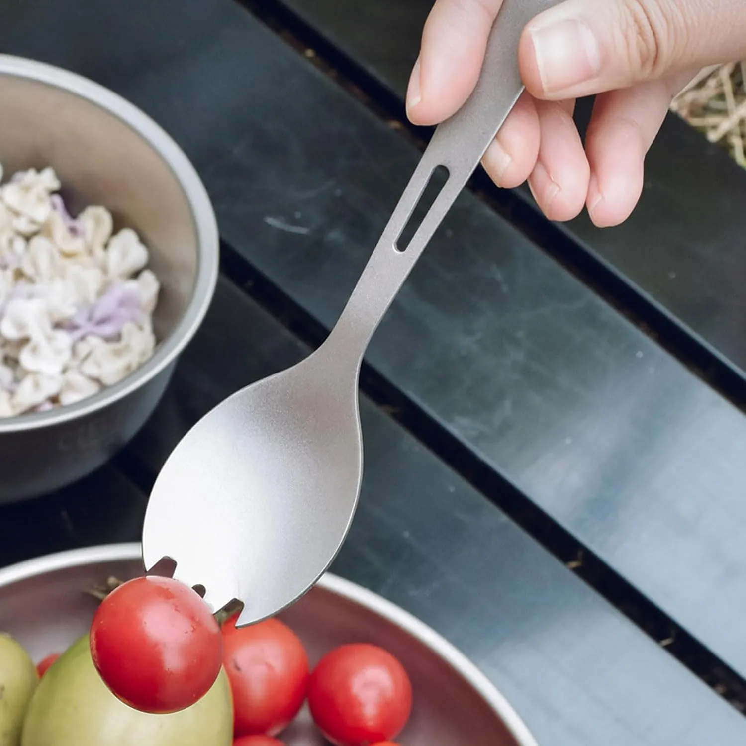 Titanium Camping Utensils Set Lightweight Spoon Spork Bottle Opener 15g Each (16.2cm x 3.5cm), 2mm Thick, Durable Travel Flatware Backpacking, Hiking, Outdoor Adventures (2 PC Spoon Spork)