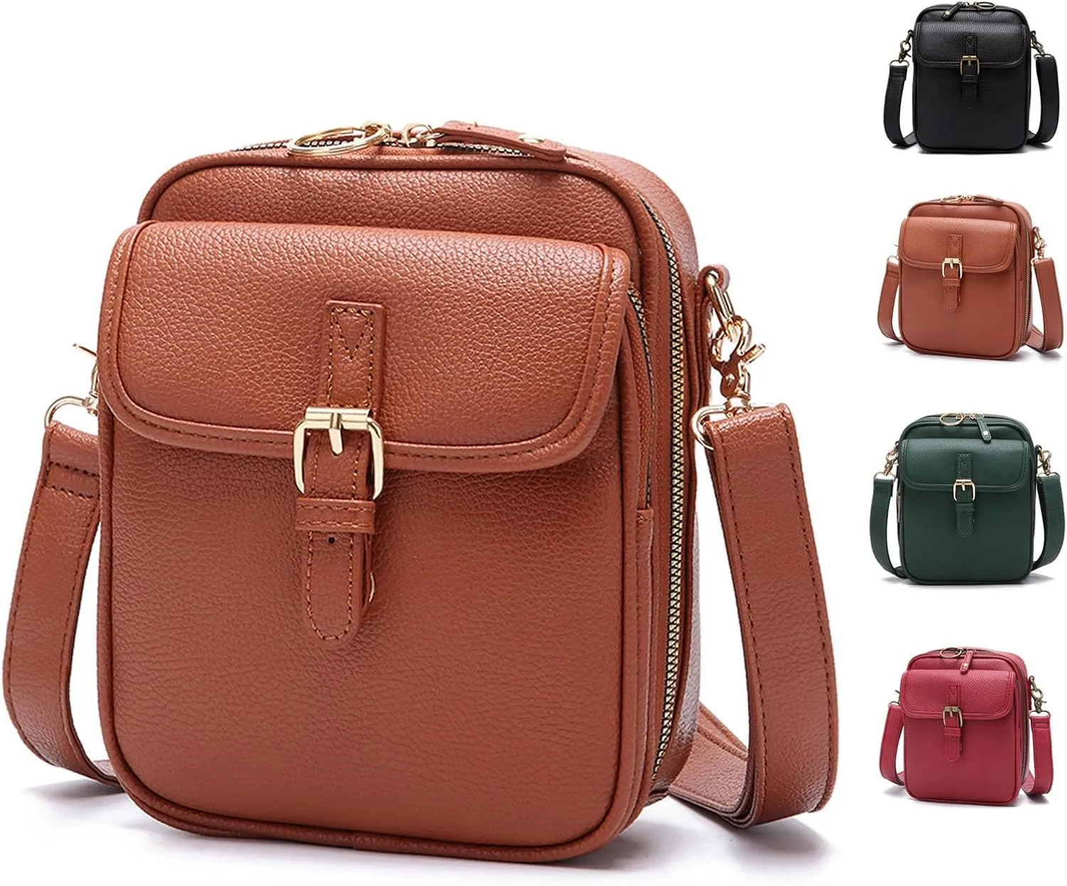 Tojoyride Crossbody Bag, Vintage Double Layer Large Capacity, Small Messenger Bag, Vegan Leather, Unisex
