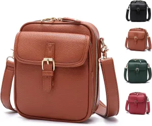 Tojoyride Crossbody Bag, Vintage Double Layer Large Capacity, Small Messenger Bag, Vegan Leather, Unisex