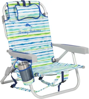 Tommy Bahama 2 Pack Backpack Beach Chair 5 Position Chair, Including Lay Flat (White Stripes)