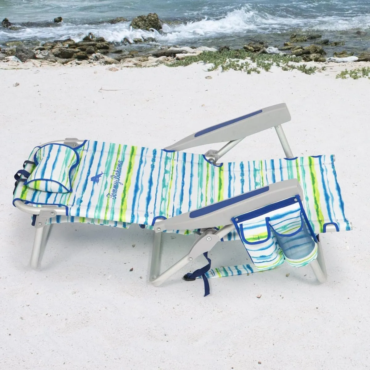 Tommy Bahama 2 Pack Backpack Beach Chair 5 Position Chair, Including Lay Flat (White Stripes)