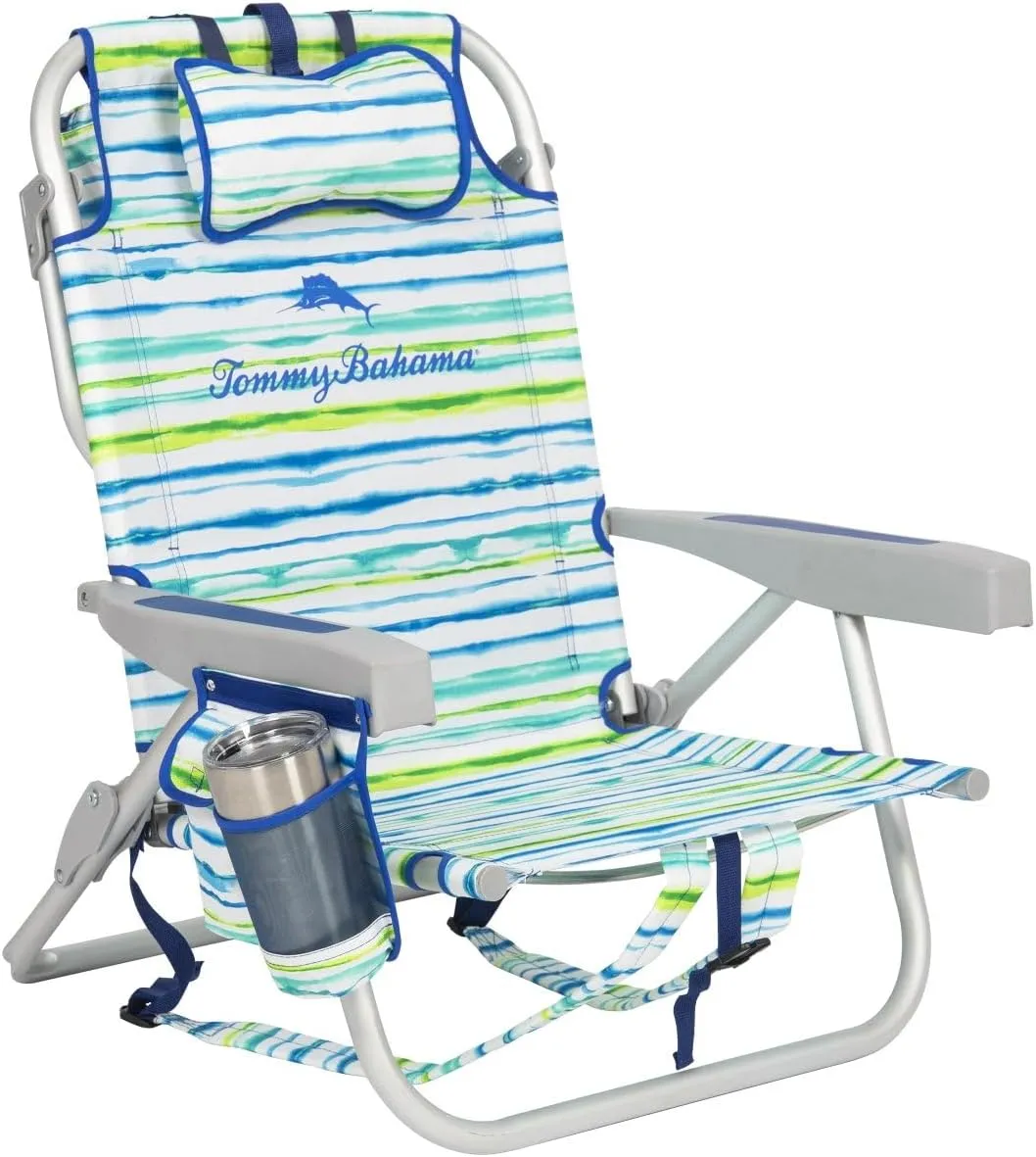 Tommy Bahama 2 Pack Backpack Beach Chair 5 Position Chair, Including Lay Flat (White Stripes)