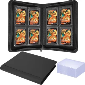 Toploader Binder, Holds 128 Toploaders – Includes 25 Toploaders, 4 Pocket Top Loader with Sleeves Card Storage Case for 3" x 4" Rigid Card Holders, Perfect for TCG, Sports Trading Cards