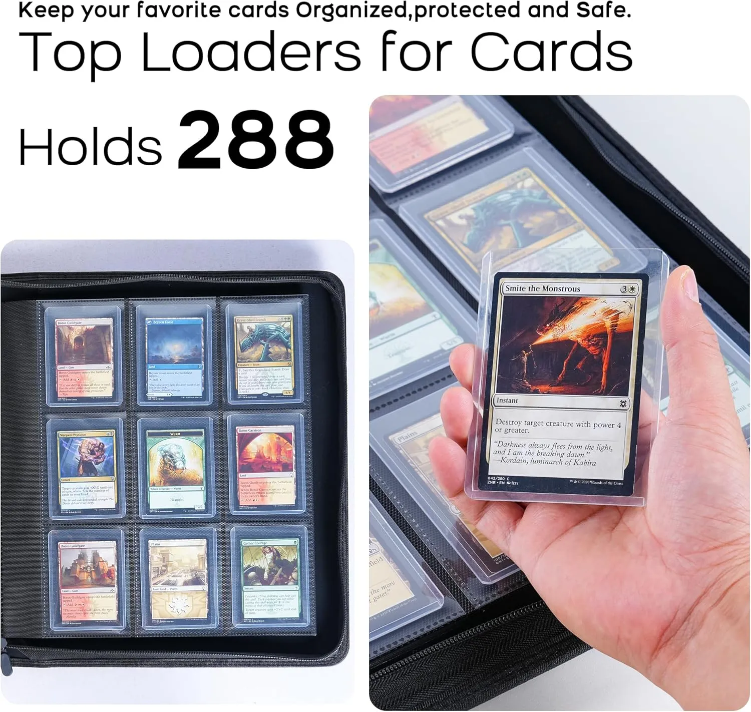 Toploader Binder, Holds 288 Top Loaders for Cards, 9 Pocket Top Loader Binders with Sleeves for 3" x 4" Rigid Card Holders for Trading Cards（Classic Black）