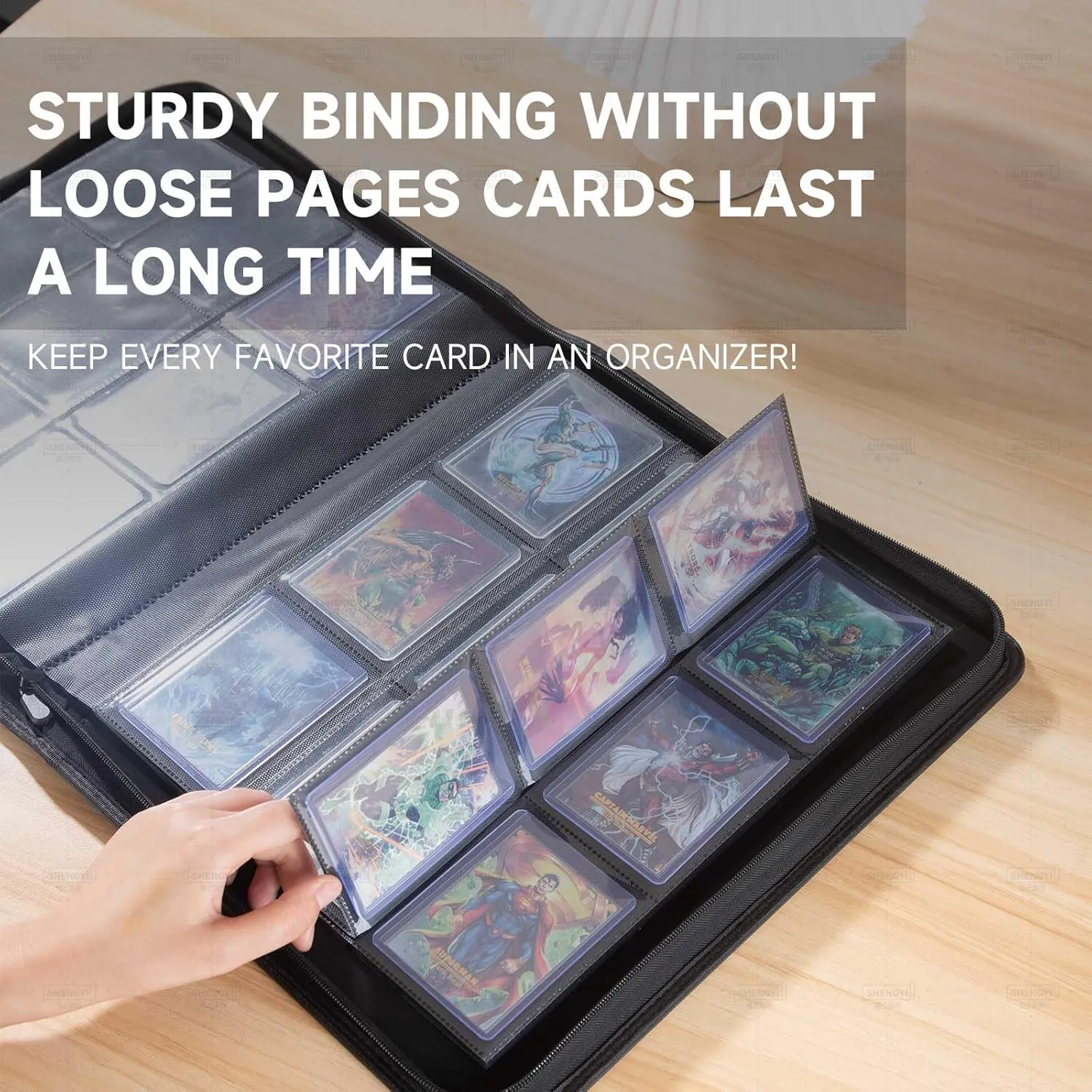 Toploader Binder, Holds 288 Top Loaders for Cards, 9 Pocket Top Loader Binders with Sleeves for 3" x 4" Rigid Card Holders for Trading Cards（Classic Black）