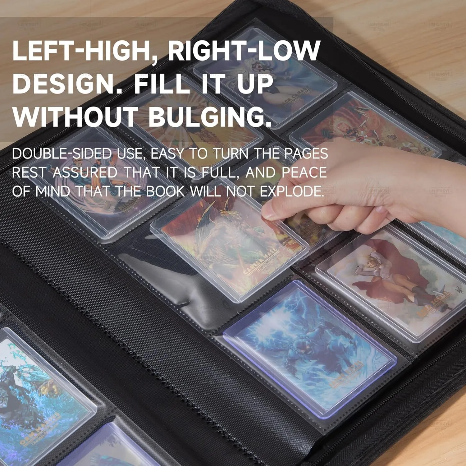 Toploader Binder, Holds 288 Top Loaders for Cards, 9 Pocket Top Loader Binders with Sleeves for 3" x 4" Rigid Card Holders for Trading Cards（Classic Black）