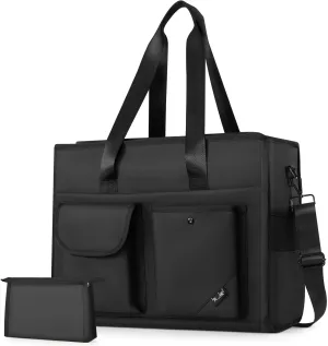 Tote Bag, Work Bags for Women with 15 Pockets, Large Tote Bag with Zipper for Teacher Nurse, Laptop Handbags for Women, Carry on Bag, Black