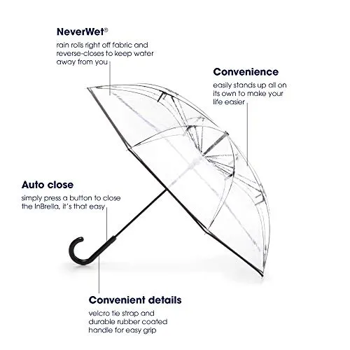 totes InBrella Reverse Close Umbrella, Clear
