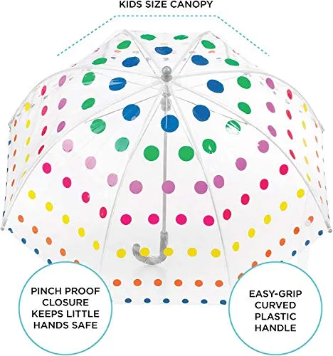 totes Kid's Clear Bubble Umbrella with Easy Grip Handle, Dots