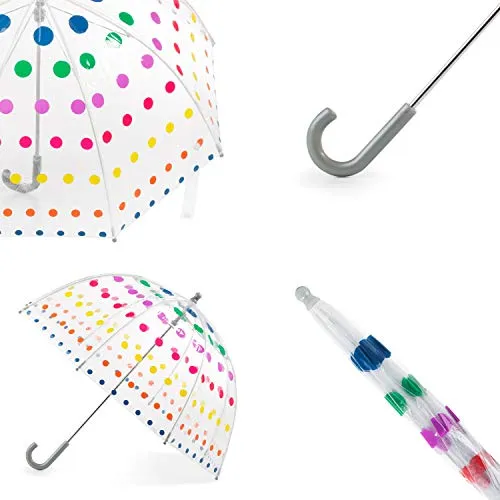 totes Kid's Clear Bubble Umbrella with Easy Grip Handle, Dots