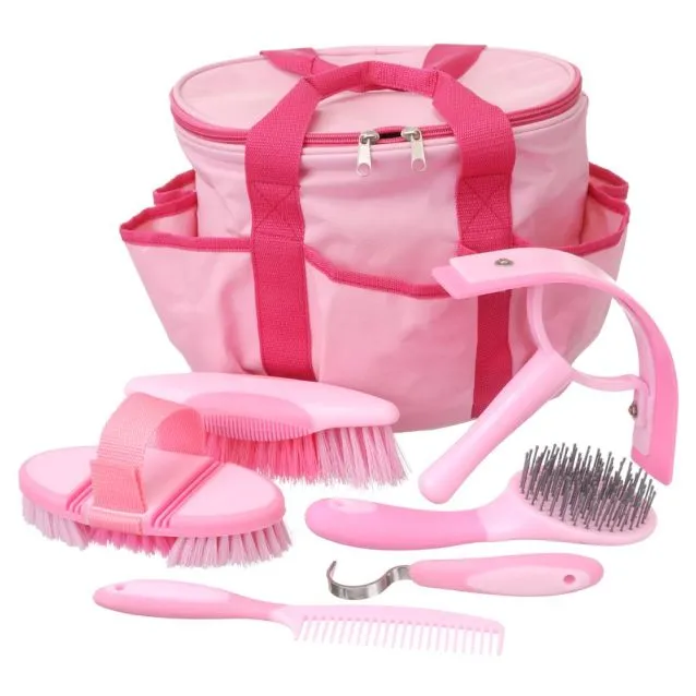 Tough 1 Great Grips 6-Piece Grooming Brush Set with Bag- Pink