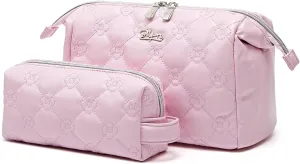 Travel Makeup Bag Cosmetic Organizer: Small Make up Bag for Purse - Preppy Skincare Bags for Women - Cute Zipper Pouch Waterproof Toiletry Bags - Gifts for Girls Friends Teachers (Pink)
