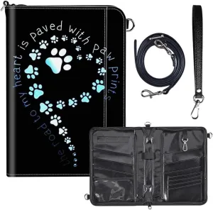 Travel Passport Wallet for Men Women,Leather RFID Blocking Passport Holder Family 6 Passports Travel Document Credit Cards Organizer Bag with Zipper Neck Wrist Strap,pawprint Heart