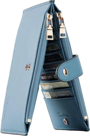 Travelambo Leather Wallets for Women Slim RFID Blocking Bifold Credit Card Holder Wallet