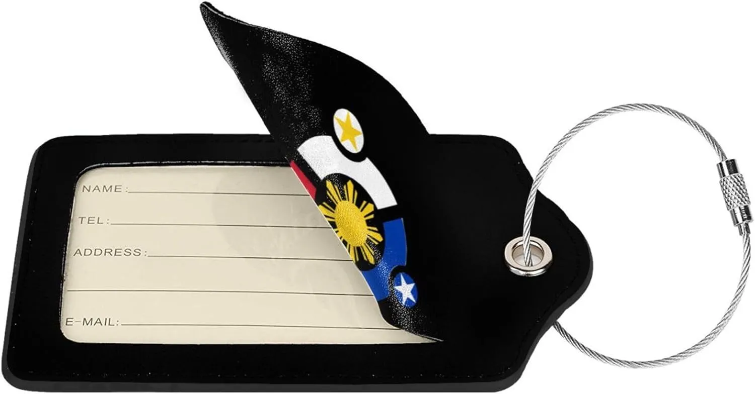 Tribal Philippines Filipino Sun and Stars Leather Baggage Bag Luggage Tags with Stainless Steel Loop and Privacy Cover