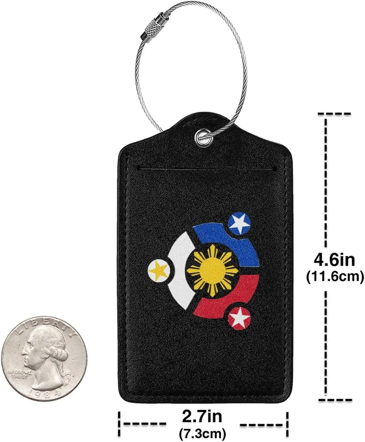 Tribal Philippines Filipino Sun and Stars Leather Baggage Bag Luggage Tags with Stainless Steel Loop and Privacy Cover