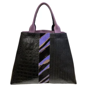 Tribeca L. Black and lilac leather tote bag