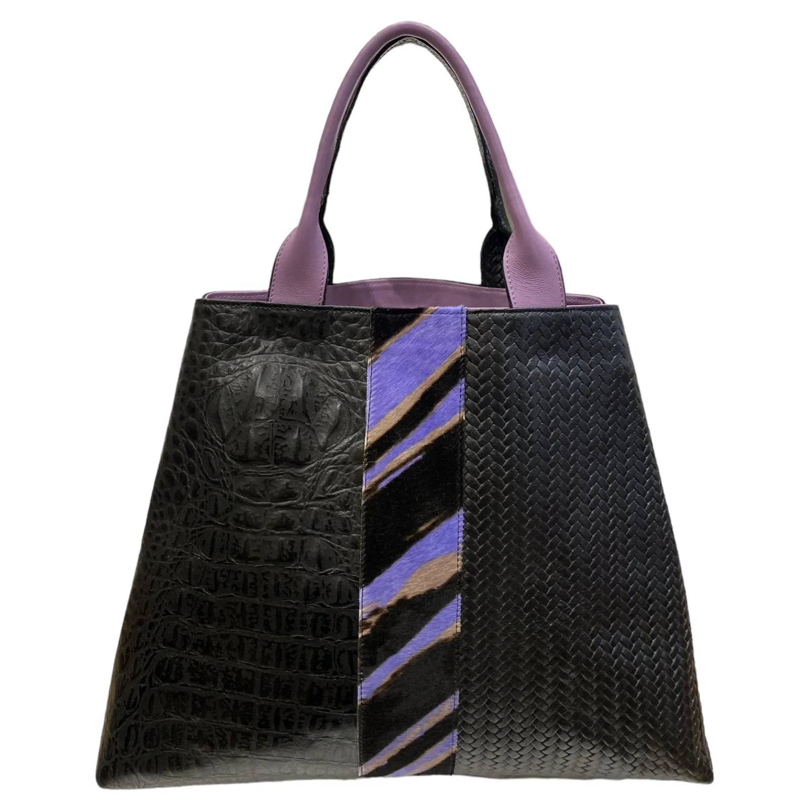 Tribeca L. Black and lilac leather tote bag