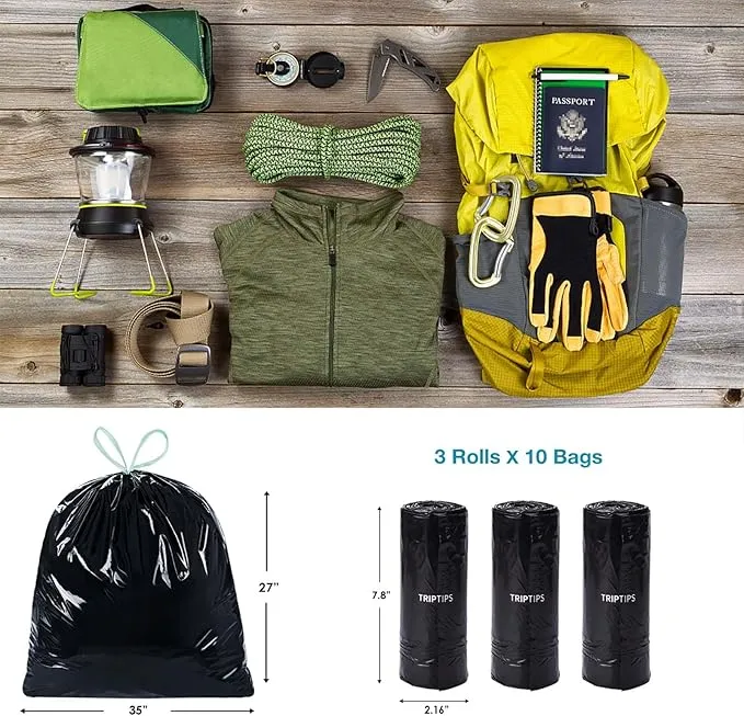 TRIPTIPS Portable Toilet Bags Drawstring 8 Gallon Camping Toilet Bags Toilet Waste Bags Leak-Proof Toilet Liners, Trash Bags for Camping, Hiking, Traveling