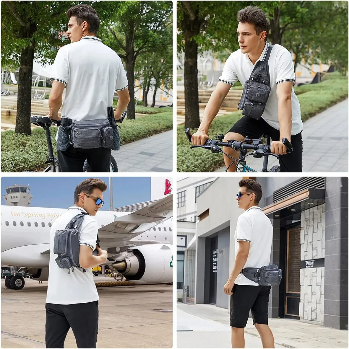 TUDEQU Waist Bag for Men, Mens Fanny Pack Crossbody, Large Fanny Pack for Men with Water Bottle Holders, Hiking Waist Pack