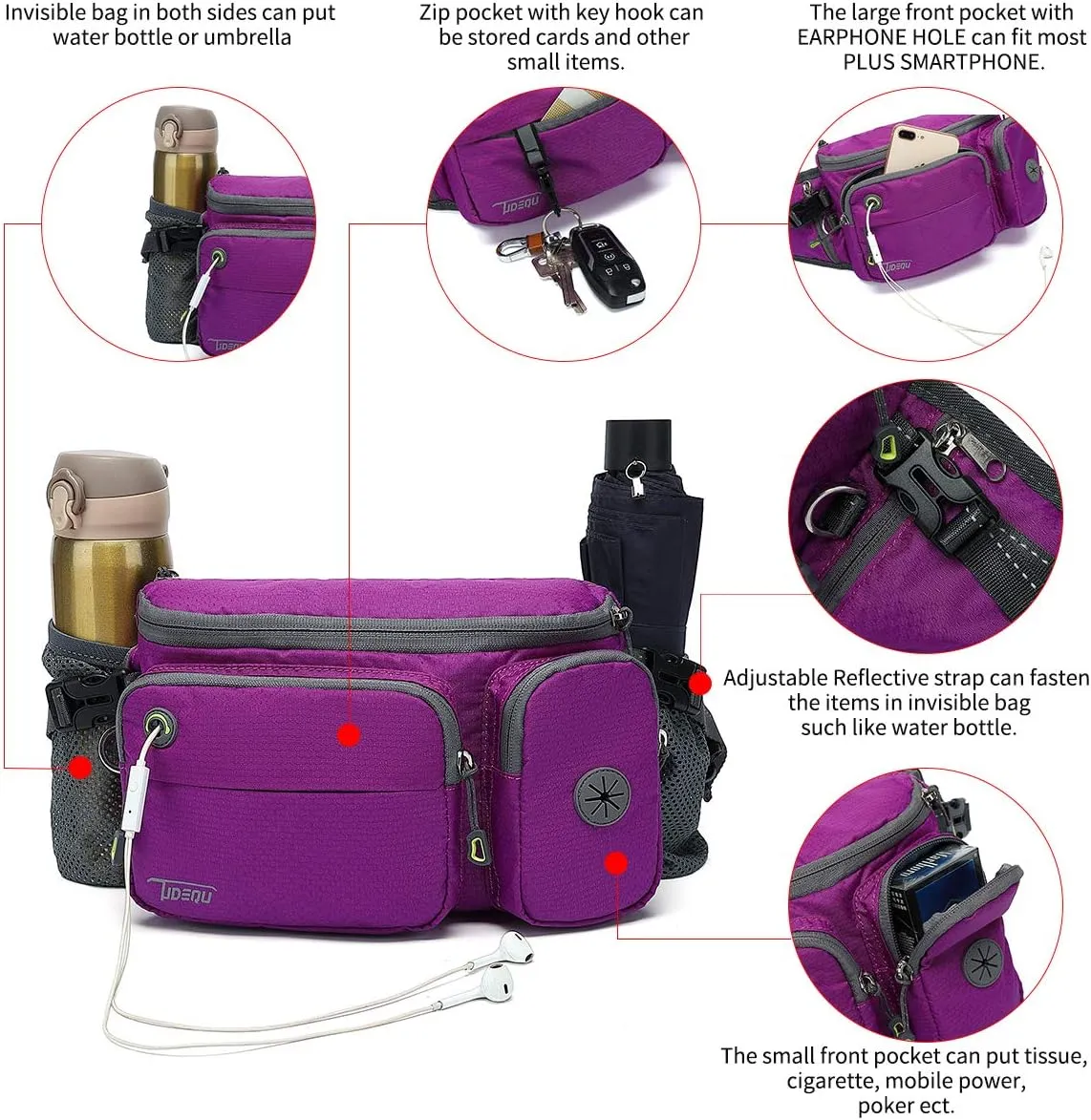 TUDEQU Waist Bag for Men, Mens Fanny Pack Crossbody, Large Fanny Pack for Men with Water Bottle Holders, Hiking Waist Pack