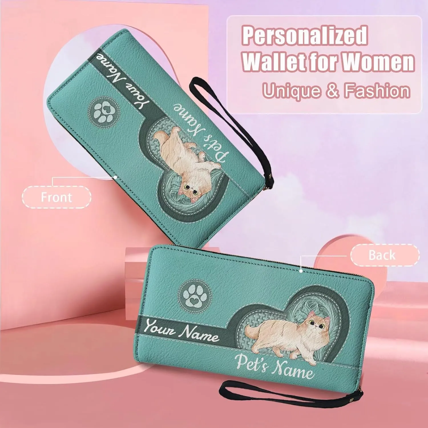 Tuoxiukan Custom Wistlet Wallets for Women with Zipper Personalized Name Wallet Purse PU Leather Customized Mom's Gifts for Mother's Day Anniversary