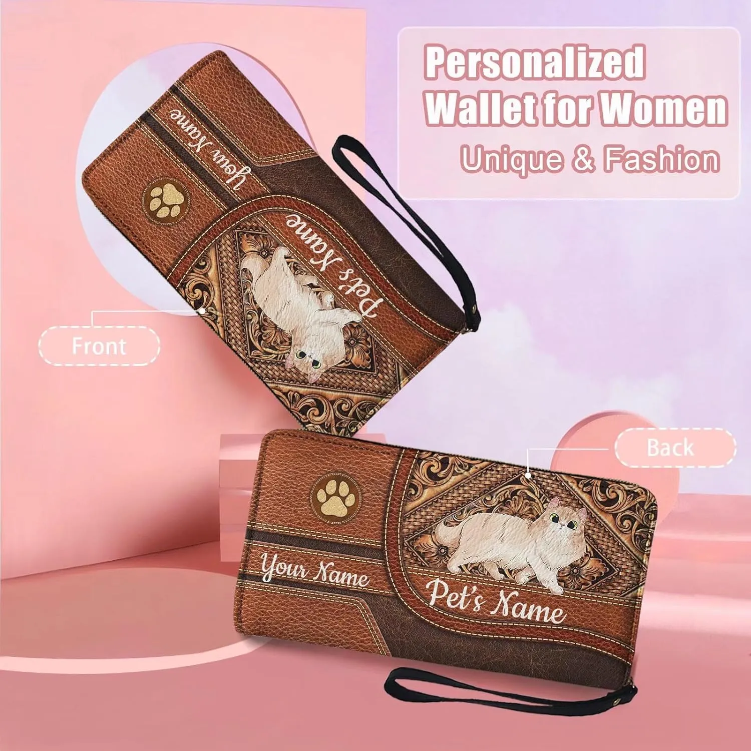 Tuoxiukan Custom Wristlet Wallets For Women Keychain Zipper Personalized Wallets with Name Mens Slim Minimalist Purse Wallets PU Leather Phone Case Cash ID Card Clutch Pouch
