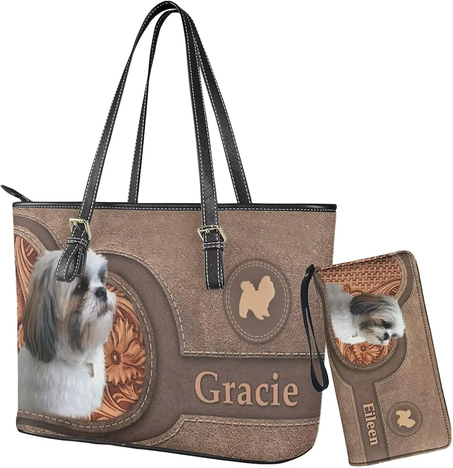 Tuoxiukan Personalized Handbags and Wallet Set for Women Clutch Purse Custom Name Tote Bag Customized Gifts for Mom