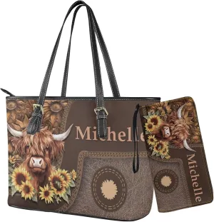 Tuoxiukan Personalized Handbags and Wallet Set for Women Clutch Purse Custom Name Tote Bag Customized Gifts for Mom