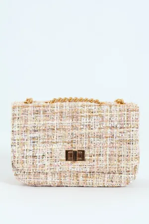 Tweed Satchel With Gold Hardware