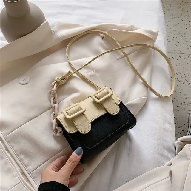 Two Size PU Leather Crossbody Bag For Women 2020 Summer Mini Cross Body Shoulder Bag Lady Contrast Color Handbags and Purses