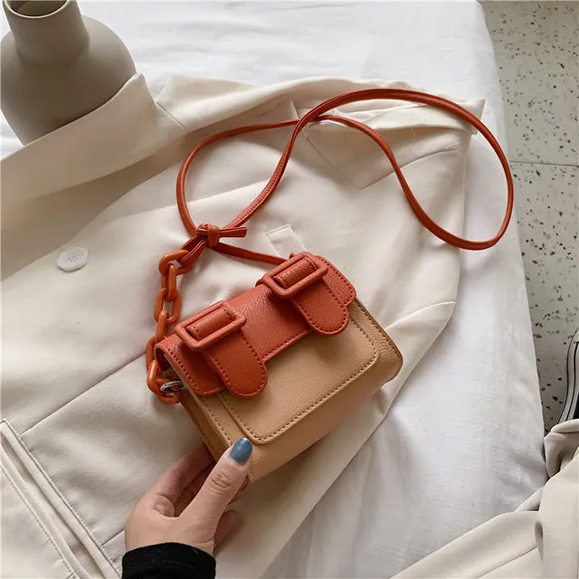 Two Size PU Leather Crossbody Bag For Women 2020 Summer Mini Cross Body Shoulder Bag Lady Contrast Color Handbags and Purses