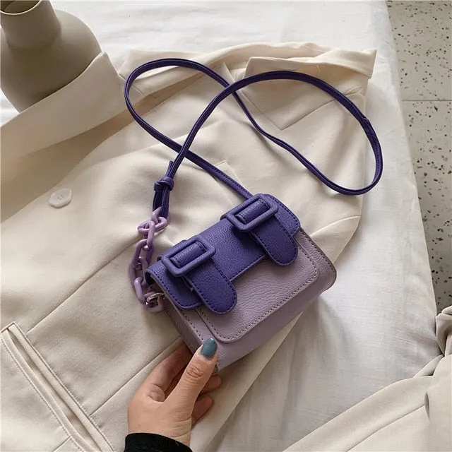 Two Size PU Leather Crossbody Bag For Women 2020 Summer Mini Cross Body Shoulder Bag Lady Contrast Color Handbags and Purses