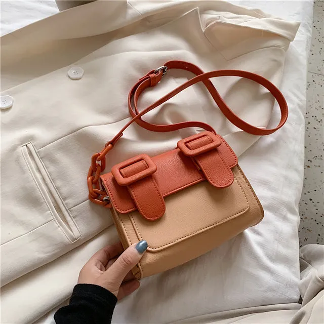 Two Size PU Leather Crossbody Bag For Women 2020 Summer Mini Cross Body Shoulder Bag Lady Contrast Color Handbags and Purses