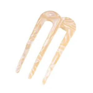U Shaped Hair Fork for Bun – Acetate 3‑Prong Hair Stick for French Twist, Updo & Chignon – Stylish Hair Accessories for Women & Girls (Tortoiseshell, Green, Translucent) (1 beige)