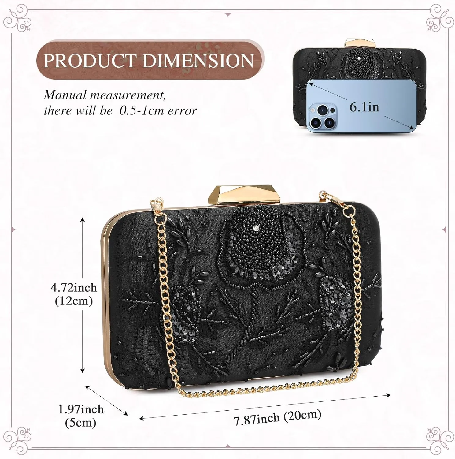 UBORSE Embroidery Sequins Beaded Clutch Evening Bags for Women Formal Party Wedding Purses